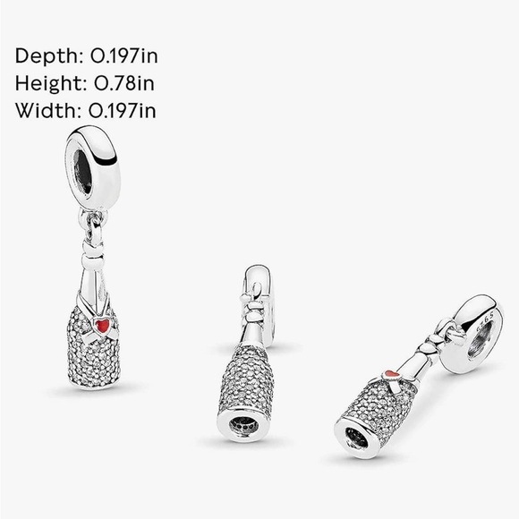 Sterling Silver champagne bottle pandora style charm with sparkling CZ - Picture 2 of 2